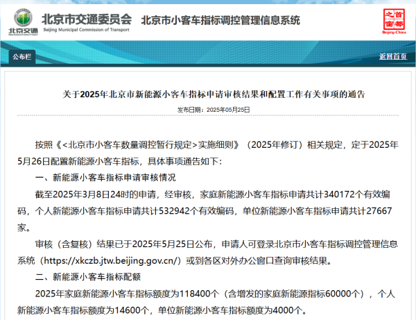 诚利和 5月26日北京将配置11.84万个家庭新能源指标